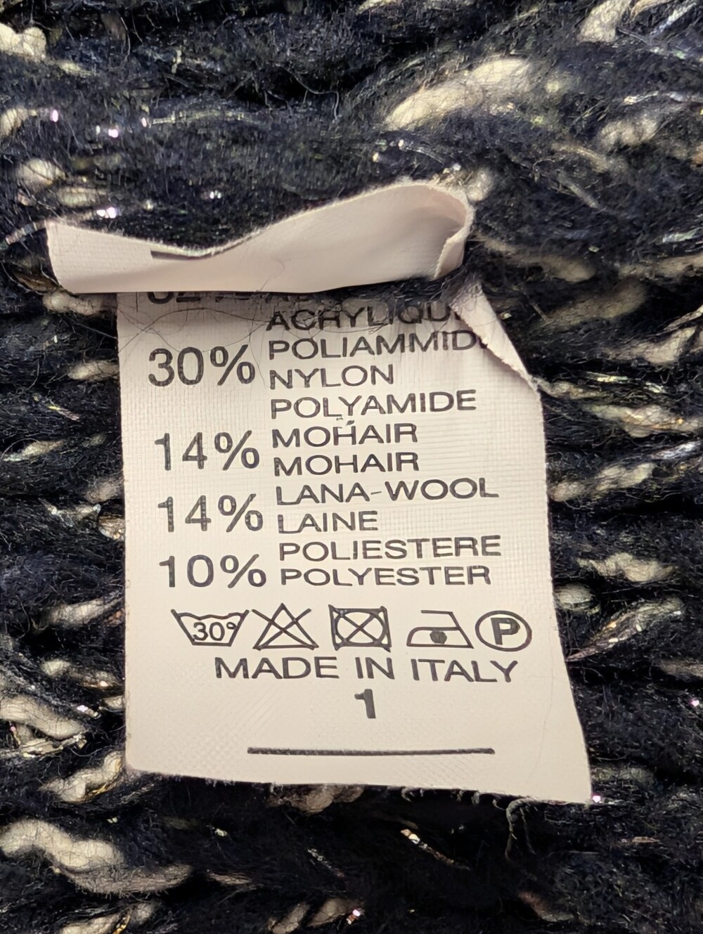 Italian Made Navy Silver Wool Blend Long Open Front Knit Cardigan Duster Sz 1 - Picture 7 of 7